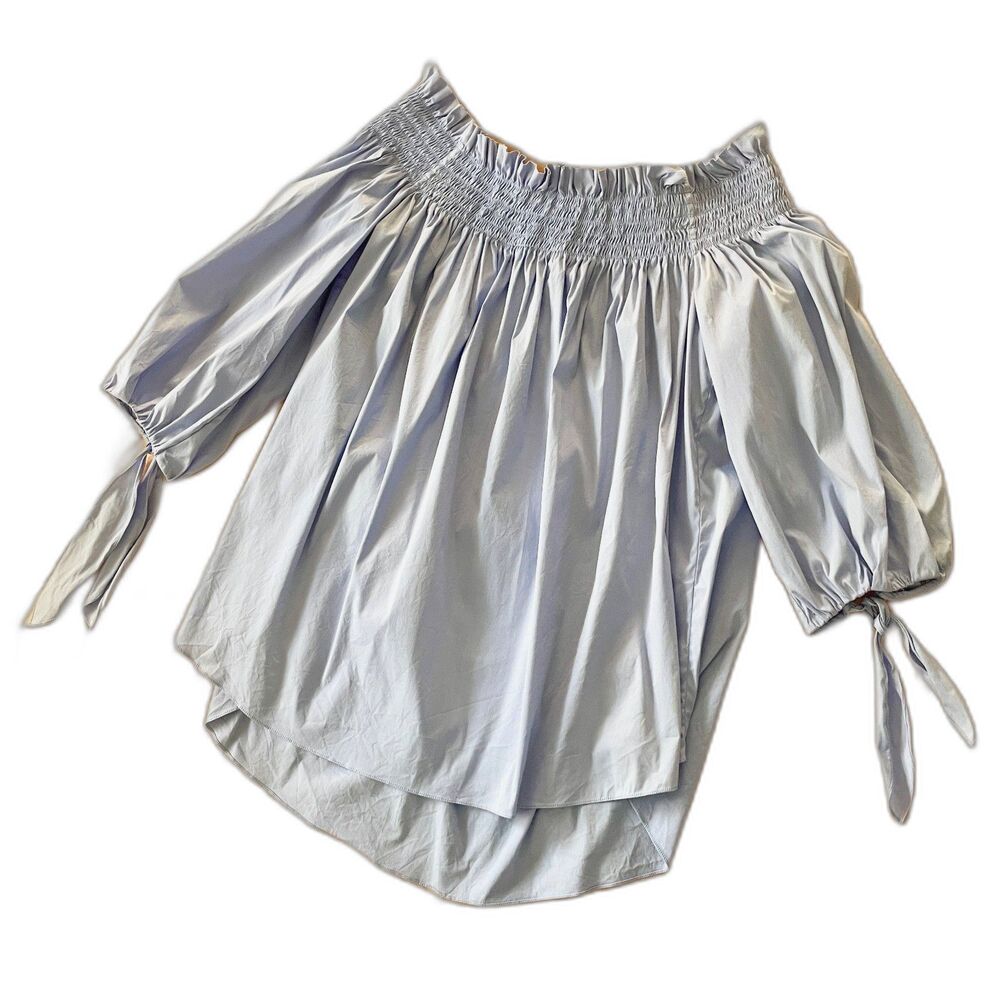 Caroline Constas Lou Blue Poplin Off The Shoulder Blouse - Size M (Orig. $384)